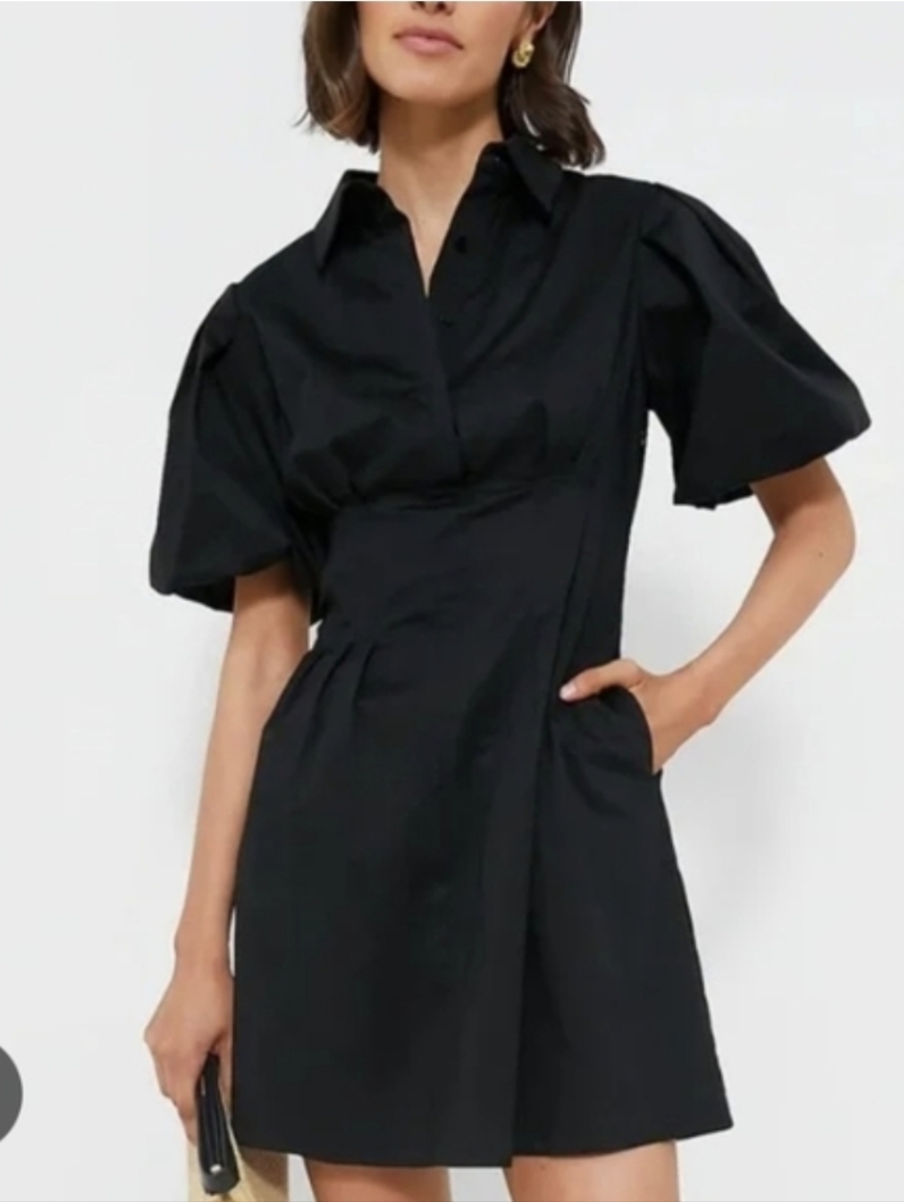NEW Tuckernuck Black Puff-Sleeve Shirt Mini Dress Size Small